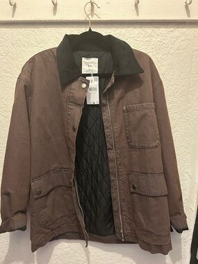 Mango Brown Field Jacket with Black Corduroy Collar